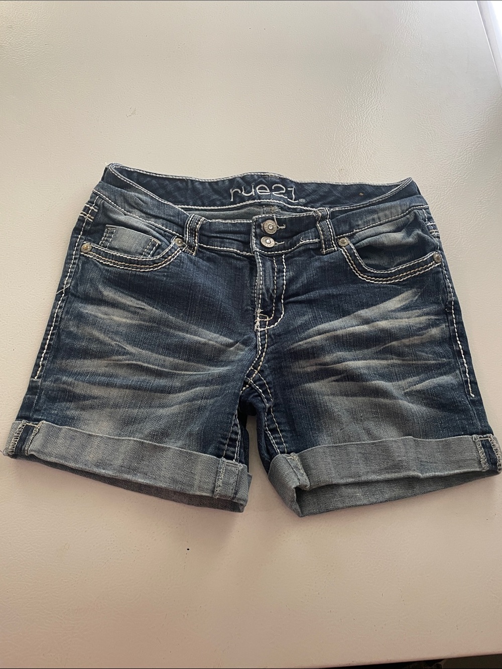 Rue21 Dark Blue Distressed Denim Shorts